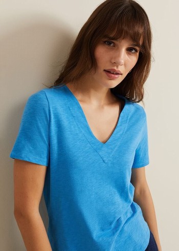 Phase Eight Elspeth V Neck T Shirts Blue Australia | CF7896145